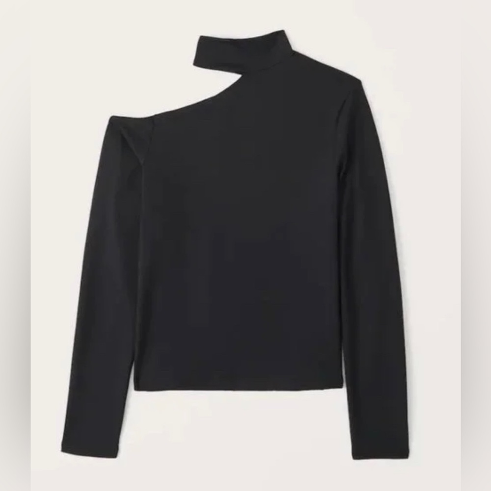 Abercrombie Black Long Sleeve Seamless Fabric Assymetrical Cutout Top Size XS